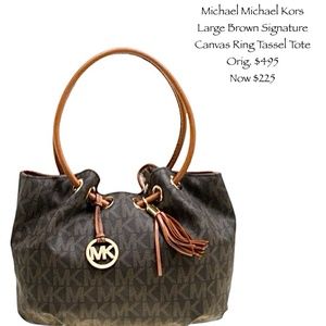 MICHAEL MICHAEL KORS LARGE BROWN SIGNATURE CANVAS RING TOTE